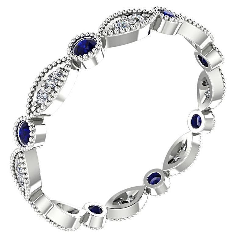 Sapphire and Diamond Milgrain Marquise and Dot Eternity Ring 14K White Gold - Thenetjeweler