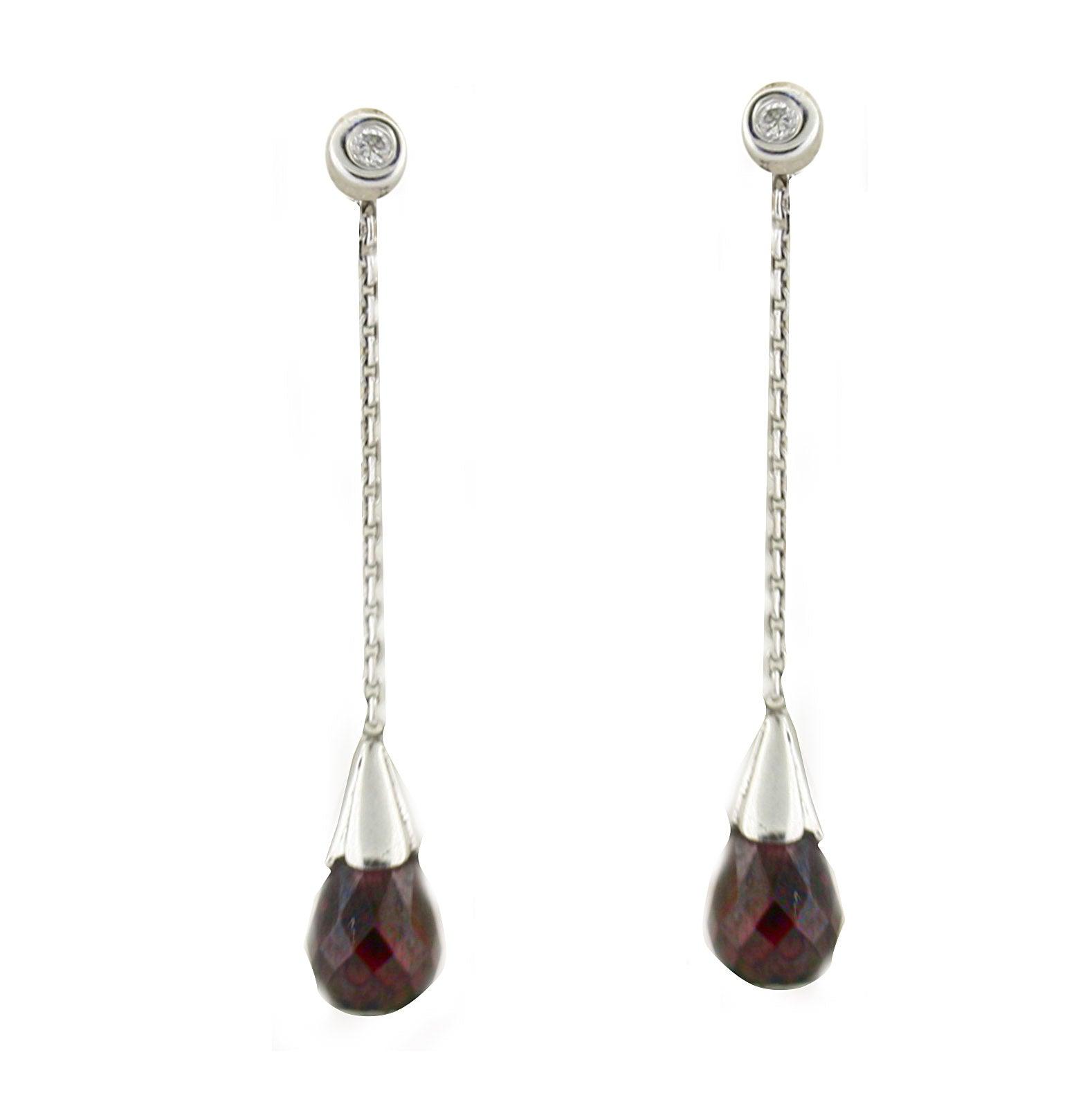 Garnet Drop Diamond Earrings - Thenetjeweler