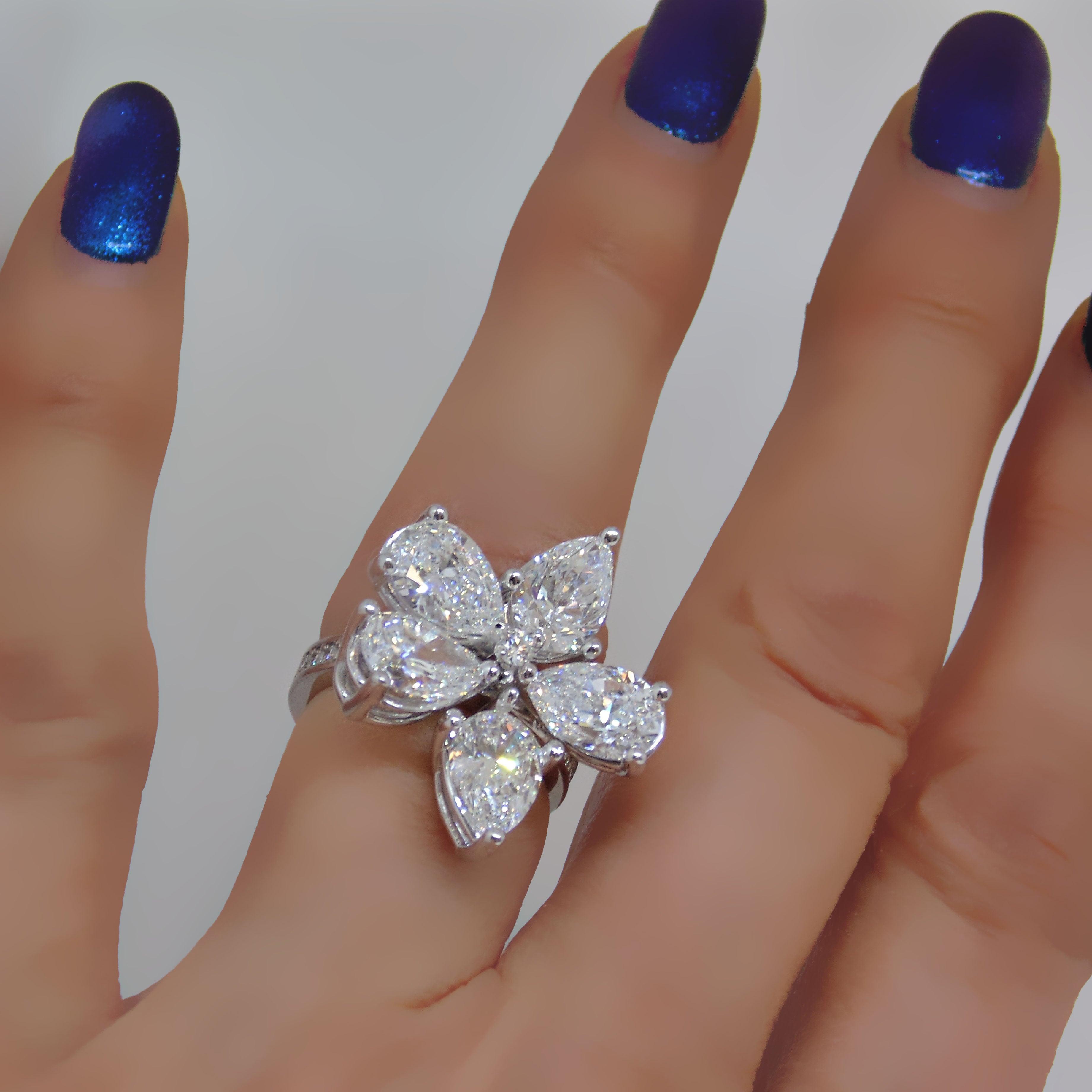 Pear Diamond Flower Ring - Thenetjeweler