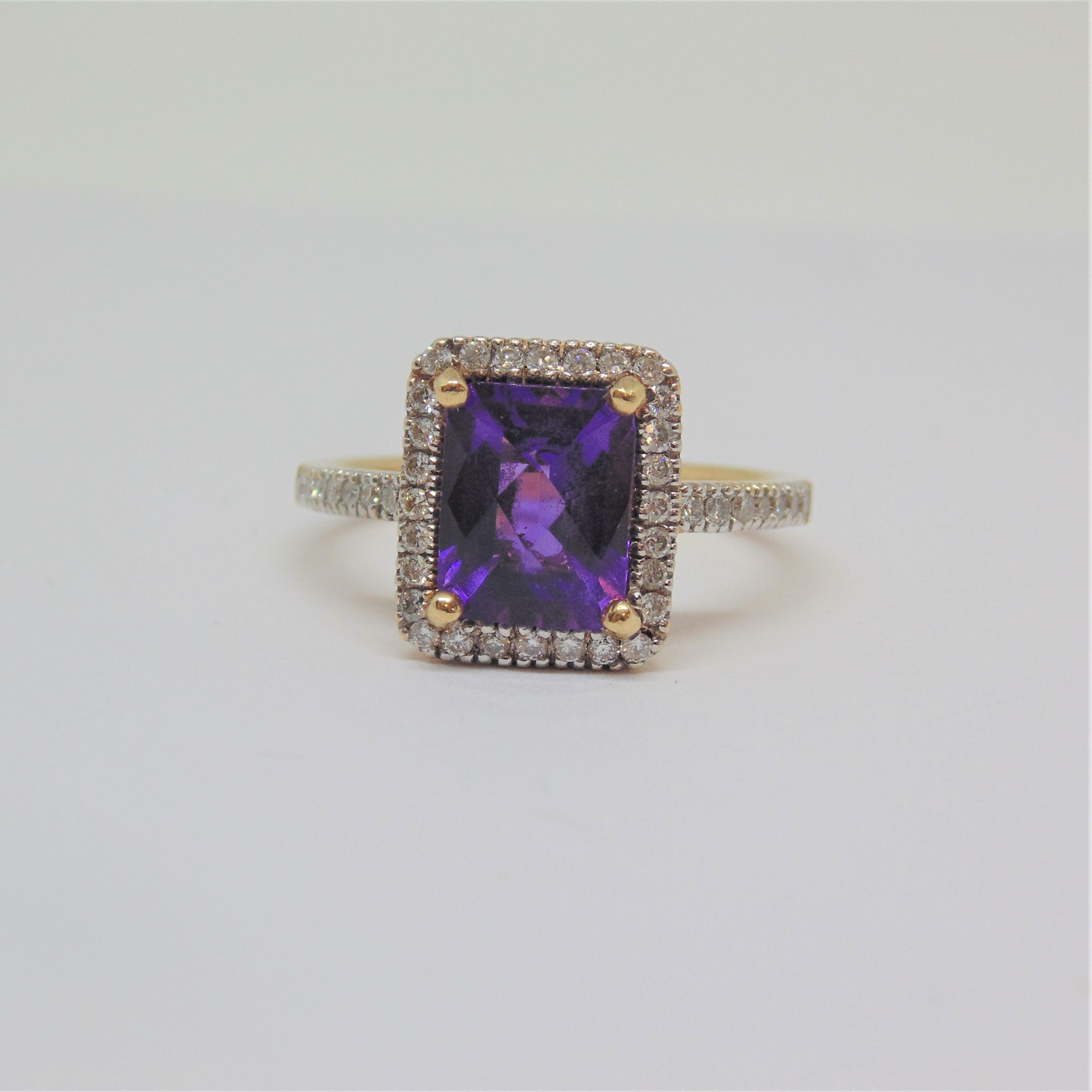 Emerald Cut Amethyst Diamond Halo Ring | Thenetjeweler - Thenetjeweler