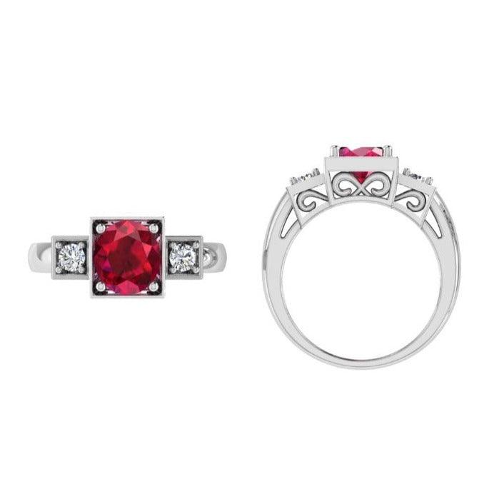 Ruby and Diamond Three Stone Ring - Thenetjeweler