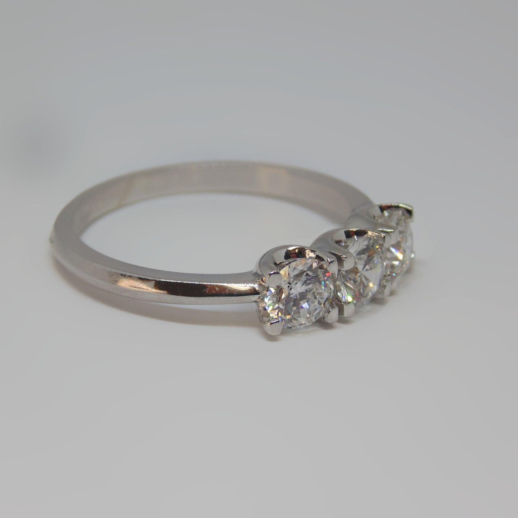 Three Stone Round Diamonds Engagement Ring - Thenetjeweler