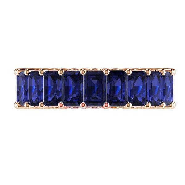 Blue Sapphire and Diamonds Eternity Anniversary Wedding Stackable Band 18k Pink Gold - Thenetjeweler