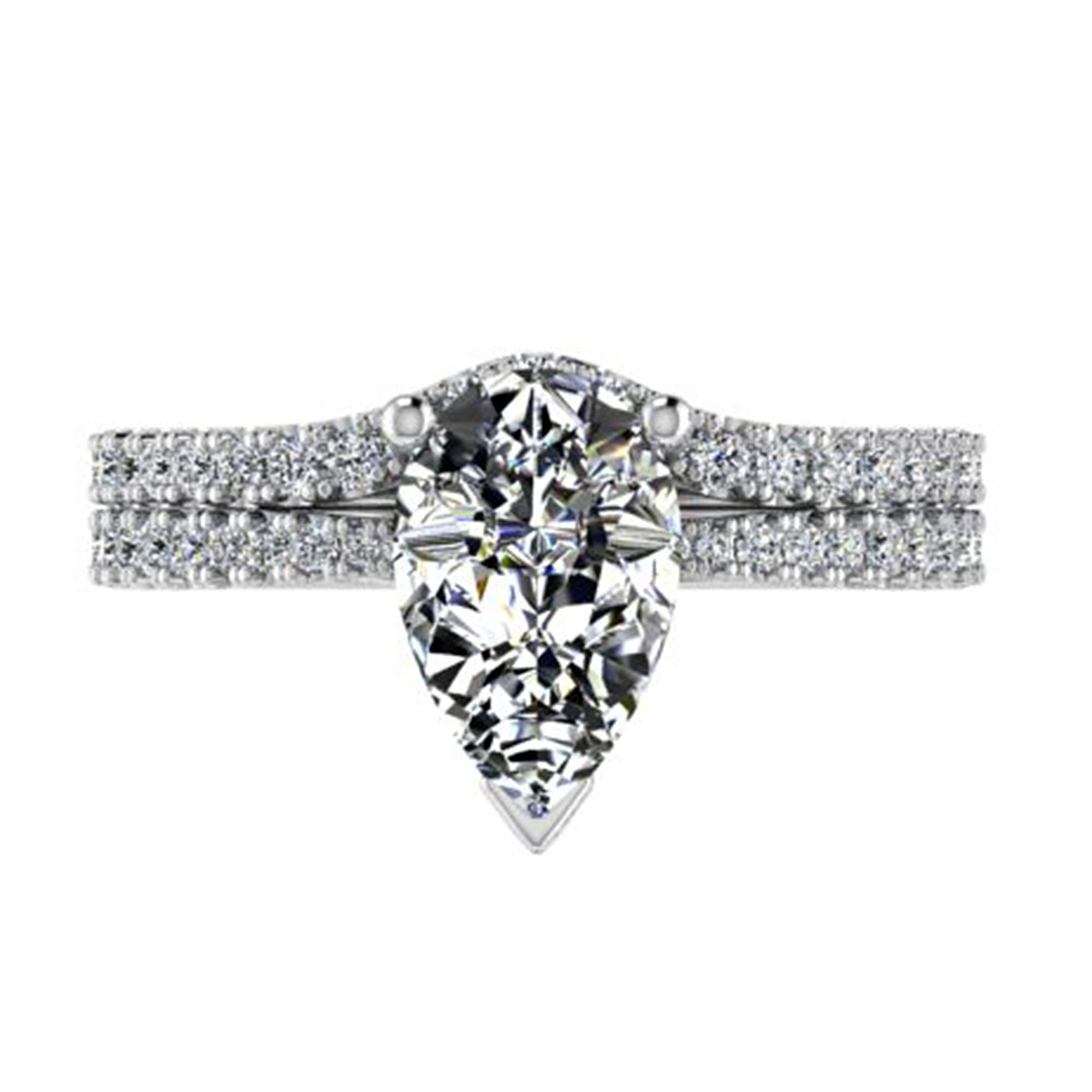 Engagement Ring 11x7mm  Pear Cut Stone V Shape Diamond Matching Band Bridal Set - Thenetjeweler