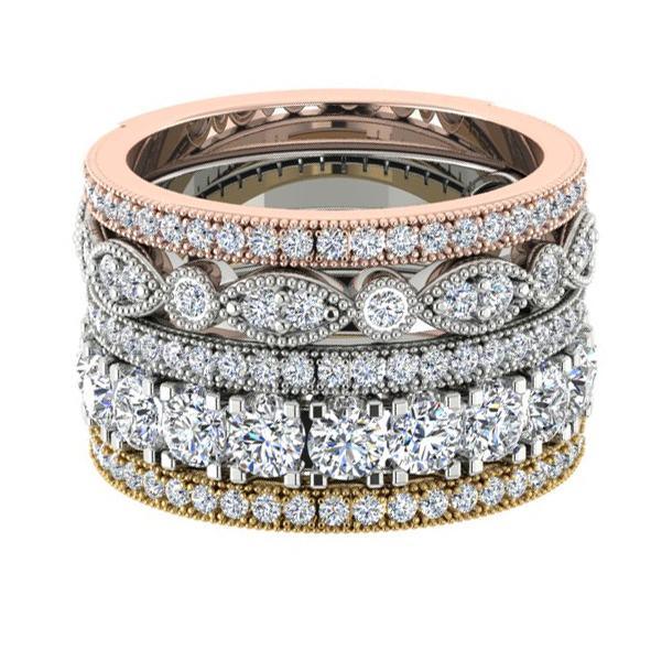 Diamond Stacked Bands Anniversary Rings 18k Gold 1.74 cwt - Thenetjeweler