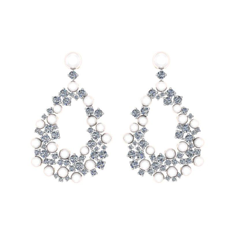 Natural Cultured Pearl and Diamond Drop Earrings - 14k white gold - pearl earrings