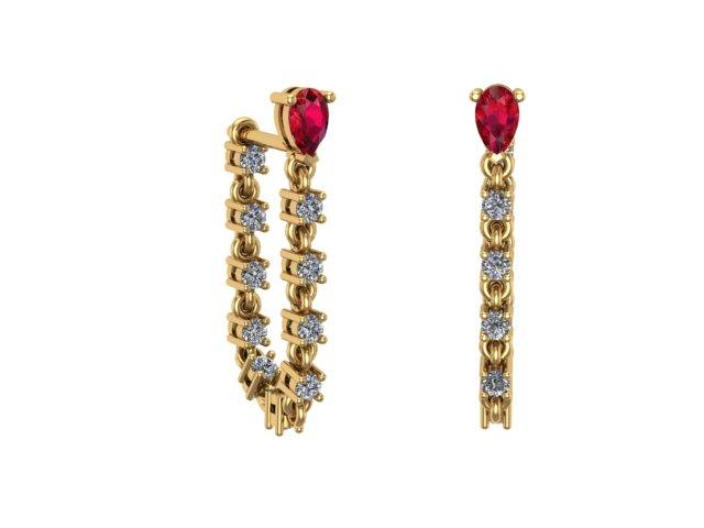 Diamond and Ruby U Hoop Linked Tennis Earrings - Thenetjeweler