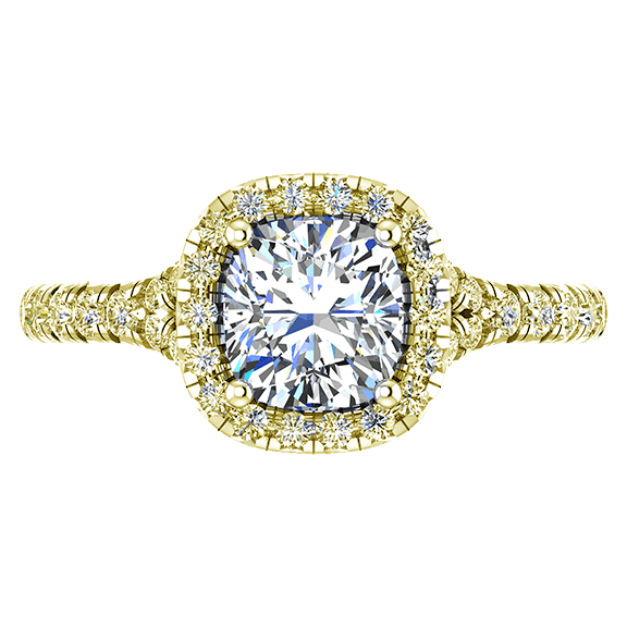 Cushion Cut Diamond Halo Engagement Ring with Side Stones - Thenetjeweler