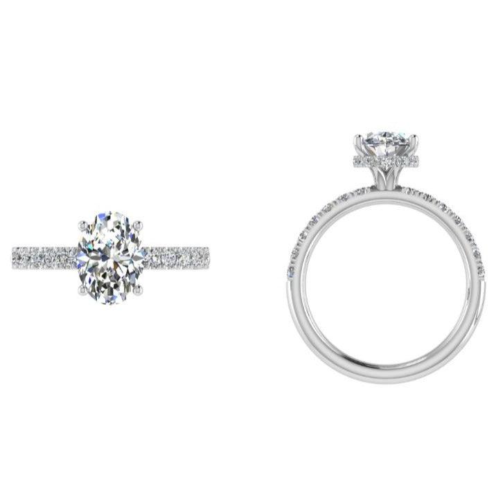 Oval cut Solitaire Hidden halo Diamond Engagement Ring - Thenetjeweler