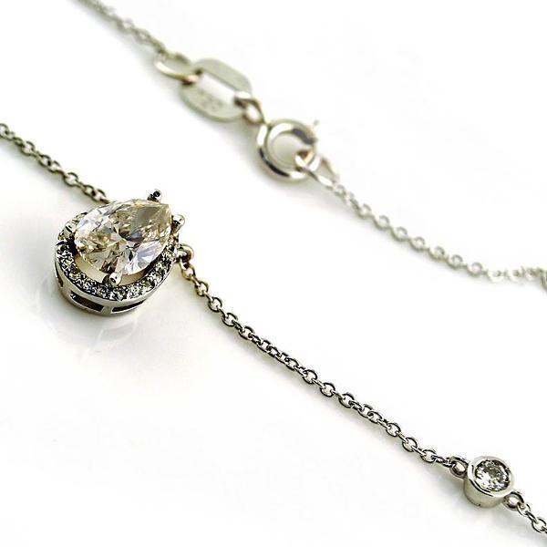 Pear Shape Diamond Halo Pendant Necklace with Round Diamonds Chain 18K White Gold - Thenetjeweler