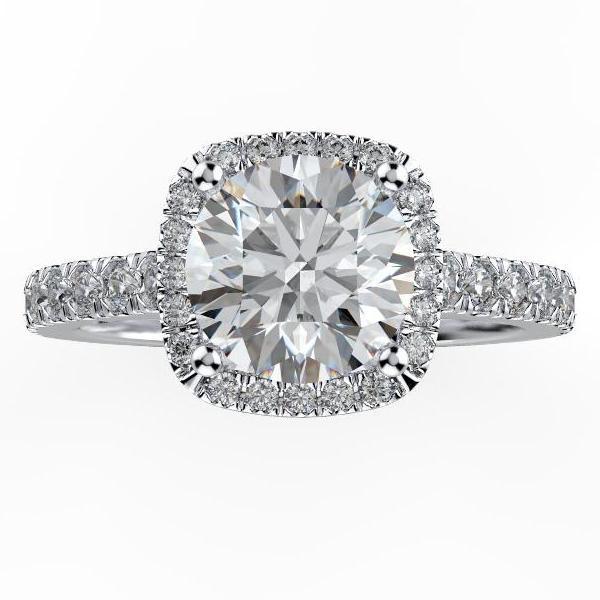 Round Diamond Cushion Halo White Gold Engagement Ring - Thenetjeweler