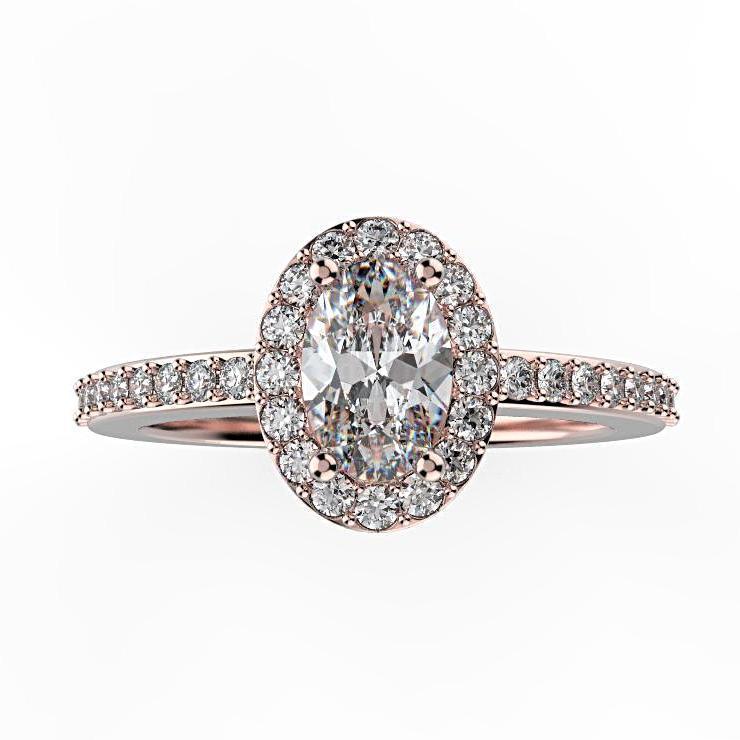 Oval Diamond Halo Engagement Ring 18K White Gold (0.36 ct. tw.) - Thenetjeweler