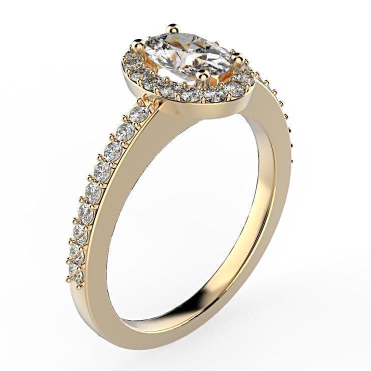 Oval Diamond Halo Engagement Ring 18K White Gold (0.36 ct. tw.) - Thenetjeweler