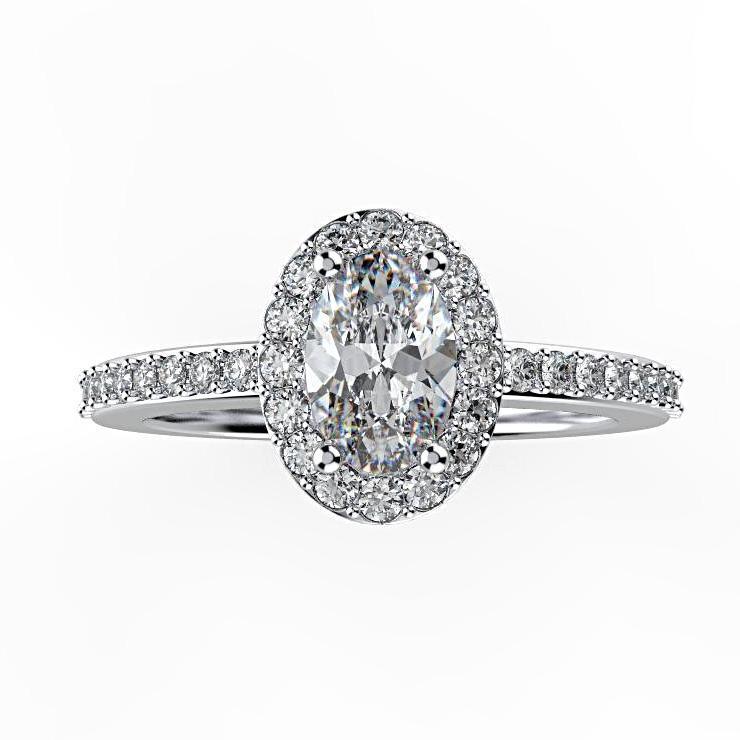 Oval Diamond Halo Engagement Ring 18K White Gold (0.36 ct. tw.) - Thenetjeweler