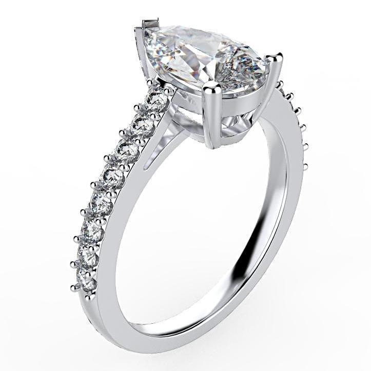 Pear Diamond Engagement Ring with Side Stones 18K White Gold - Thenetjeweler