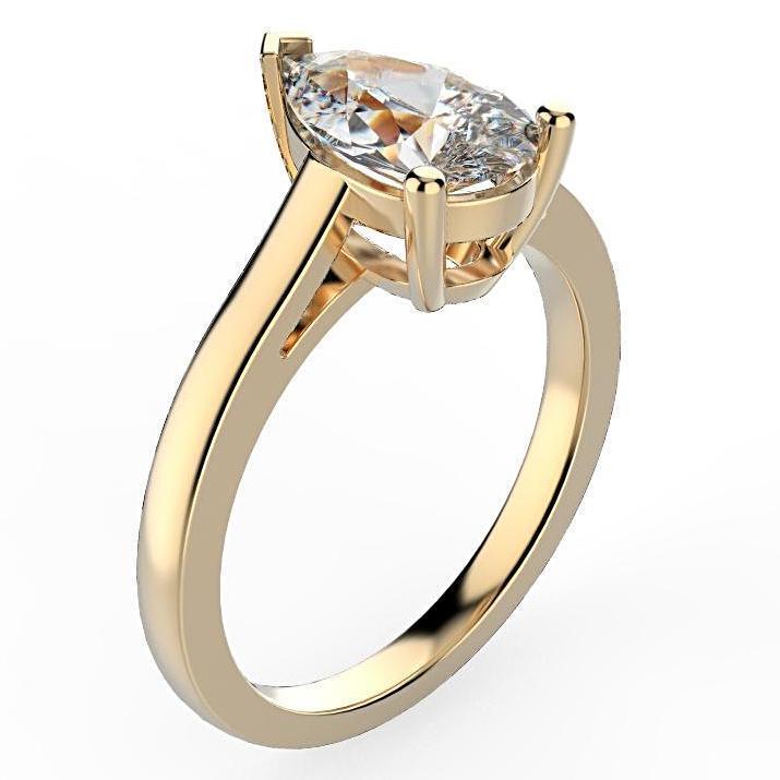 Pear Diamond Solitaire Engagement Ring 18K White Gold Setting - Thenetjeweler