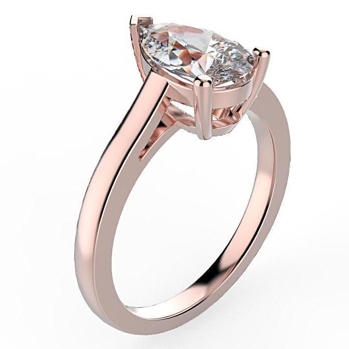 Pear Diamond Solitaire Engagement Ring 18K White Gold Setting - Thenetjeweler