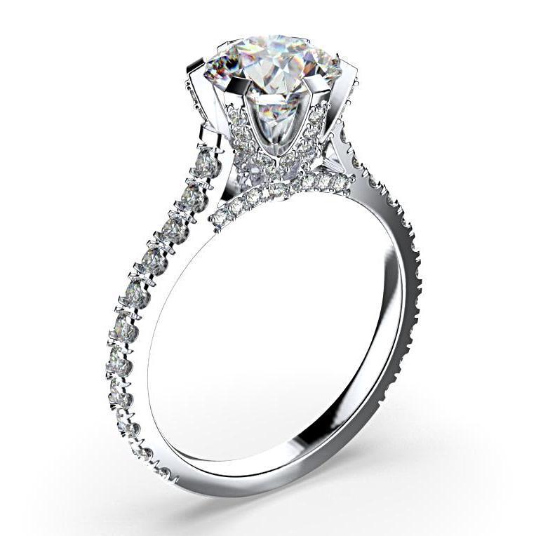 Round Pave Diamond Engagement Ring 18K White Gold - Thenetjeweler