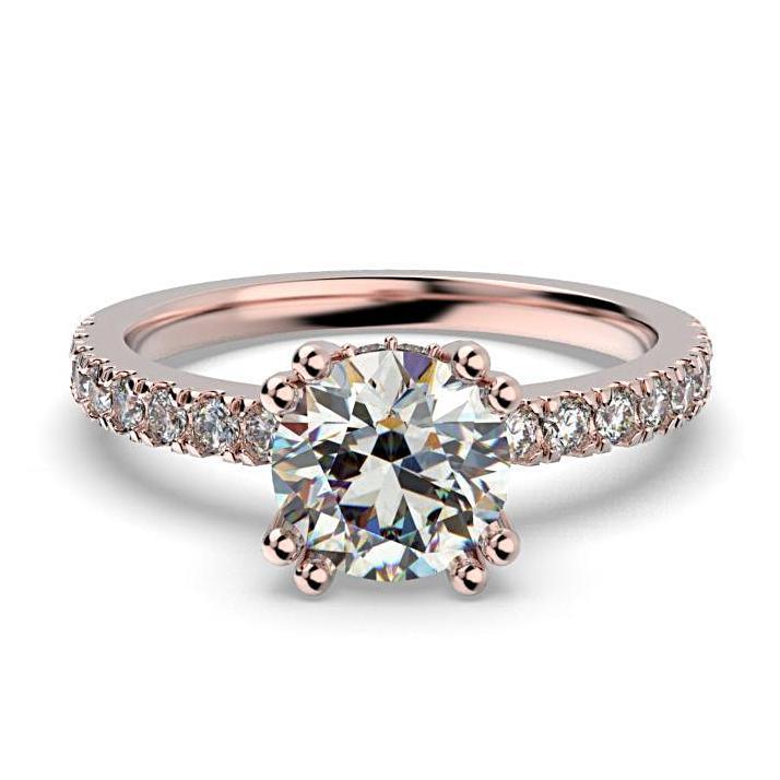 Round Diamond Engagement Ring with Side Stone Detail 18K White Gold - Thenetjeweler