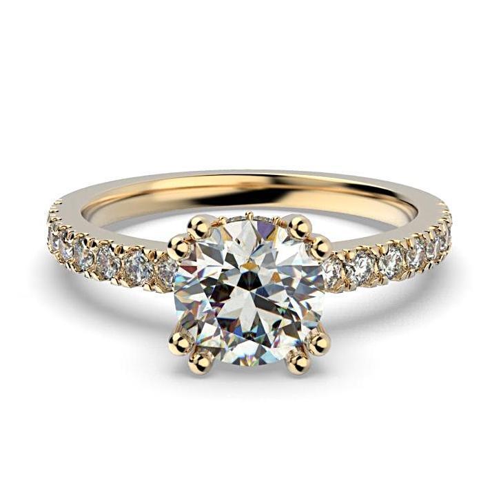 Round Diamond Engagement Ring with Side Stone Detail 18K White Gold - Thenetjeweler