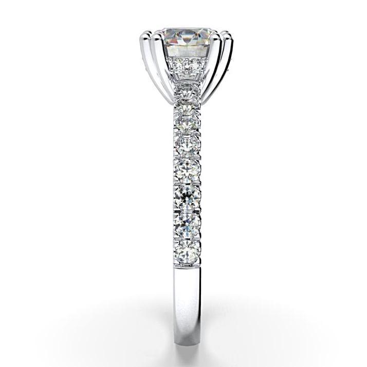 Round Diamond Engagement Ring with Side Stone Detail 18K White Gold - Thenetjeweler