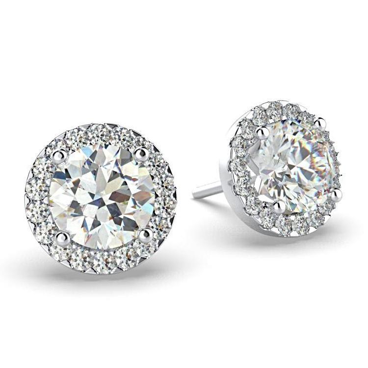 Diamond Halo Stud Earrings 18K White Gold Setting 0.86 carat WT. - Thenetjeweler