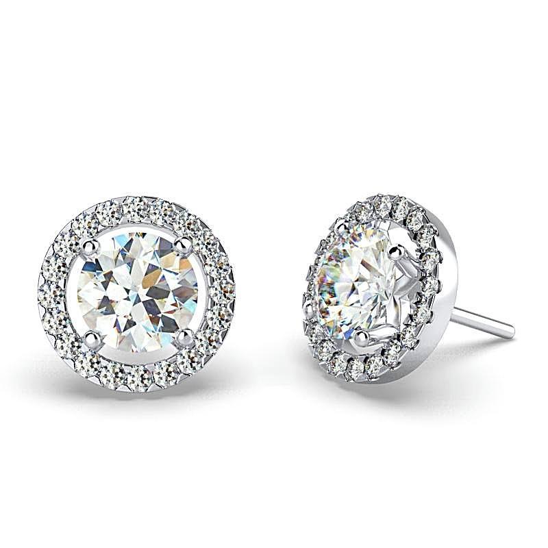 Diamond Halo Stud Earrings with Space 18K White Gold - Thenetjeweler