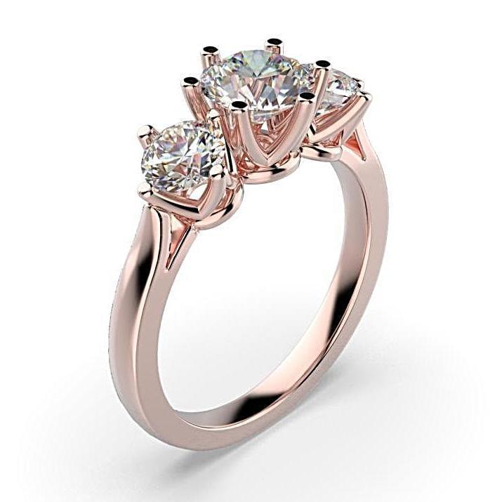 Three Stone Round Cut 0.40 carat Diamond Engagement Ring 18K White Gold - Thenetjeweler