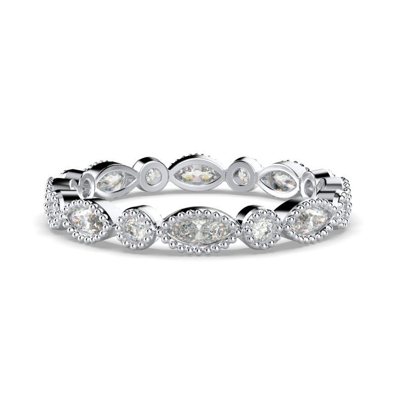 Milgrain Marquise and Dot Diamond Eternity Ring Band 18K White Gold - Thenetjeweler