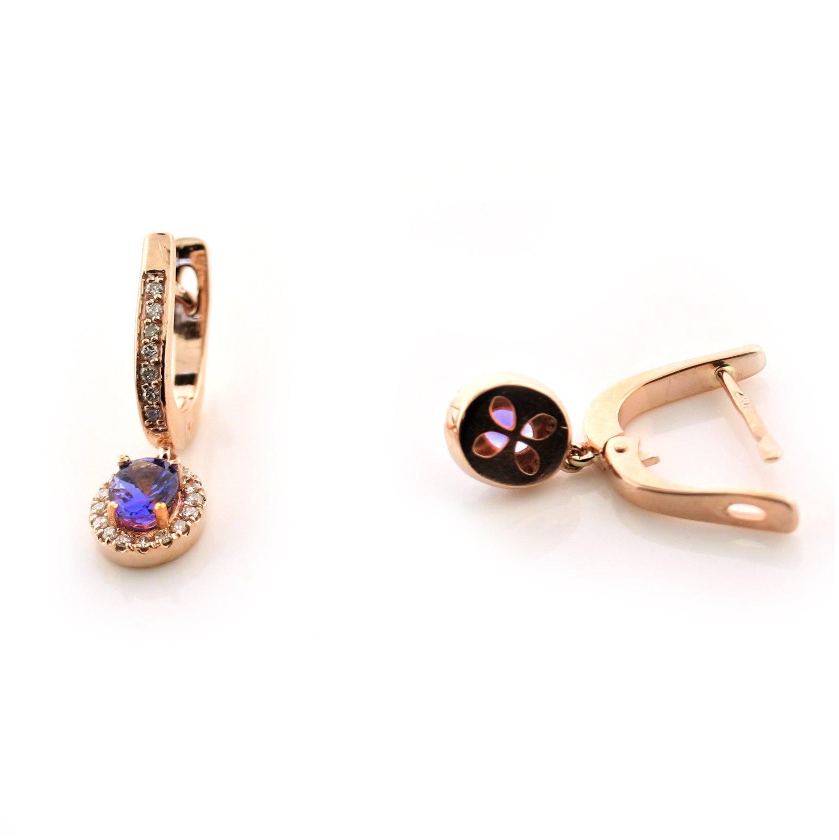 Oval Blue Sapphire and Diamond Earrings 18K Pink Gold - Thenetjeweler