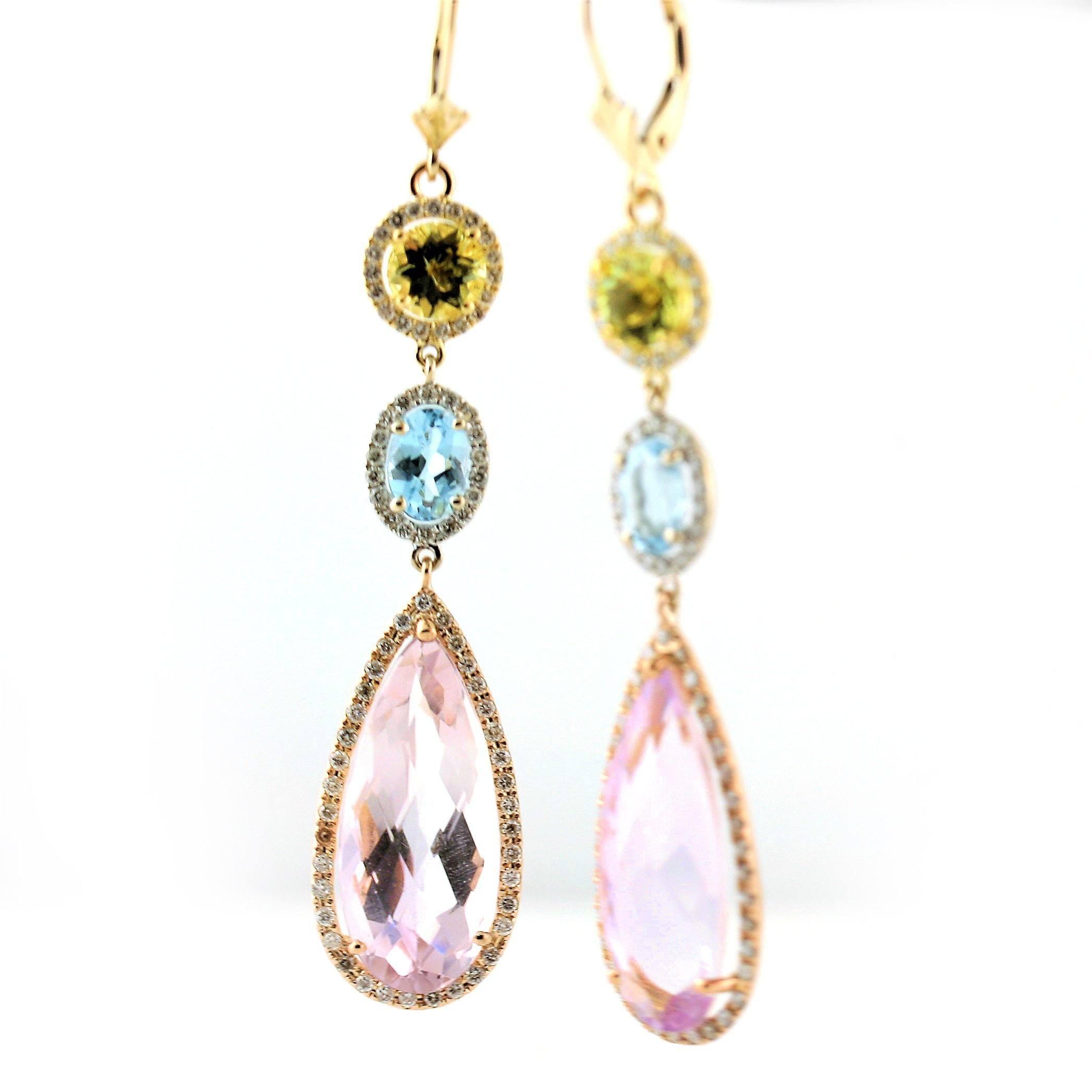Multi Gemstone and Diamond Drop Earrings - Thenetjeweler