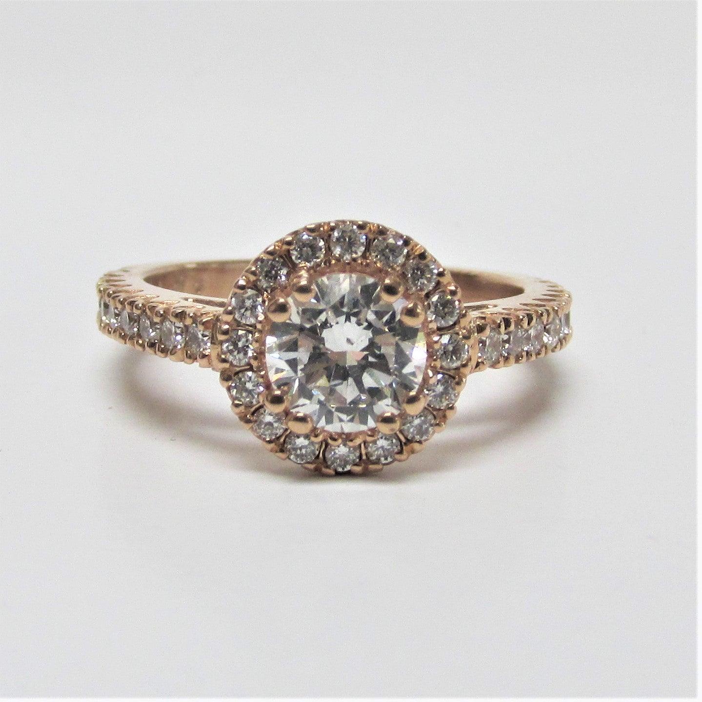 14K Rose Gold Lab Grown Round Diamond Halo Ring - Thenetjeweler
