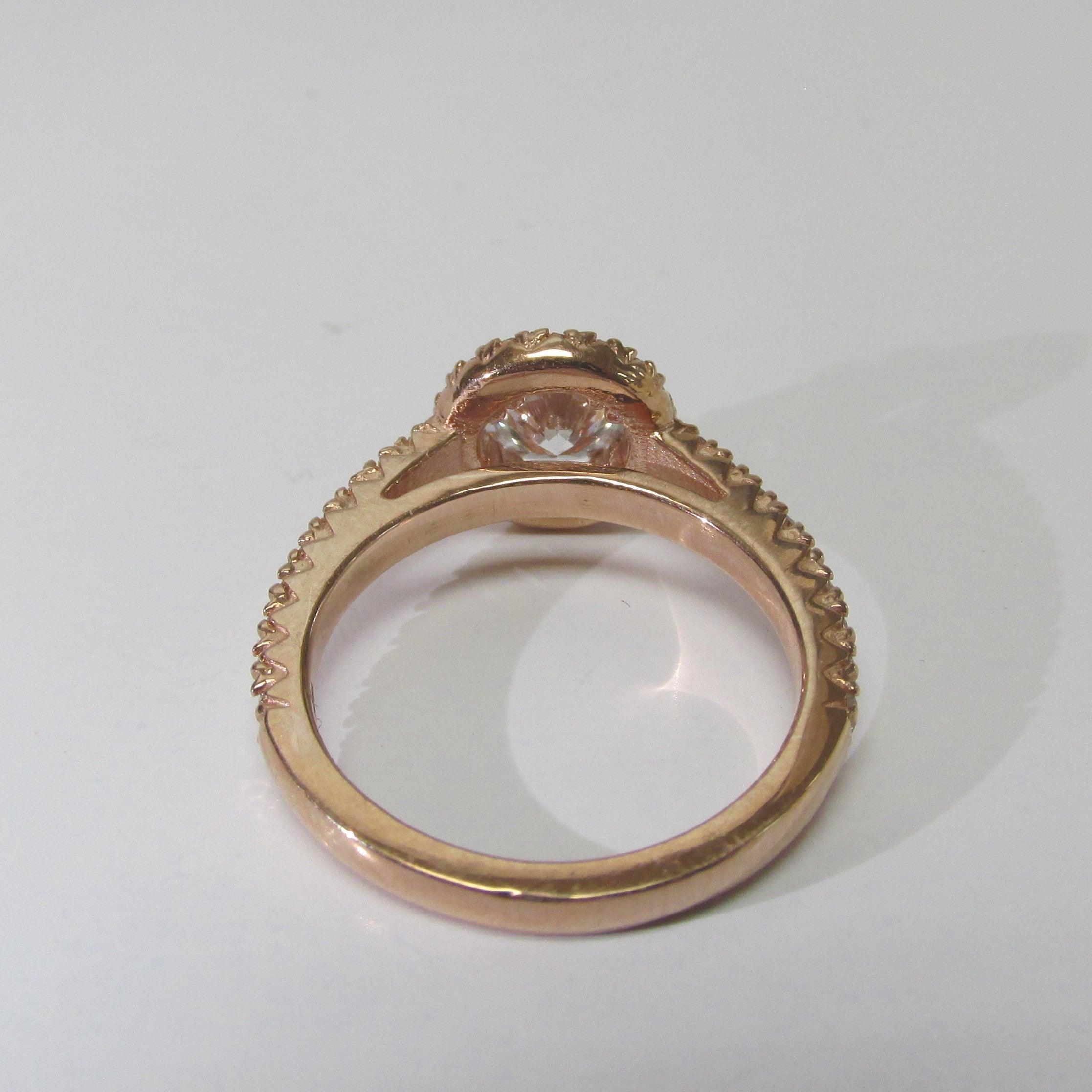 14K Rose Gold Lab Grown Round Diamond Halo Ring - Thenetjeweler