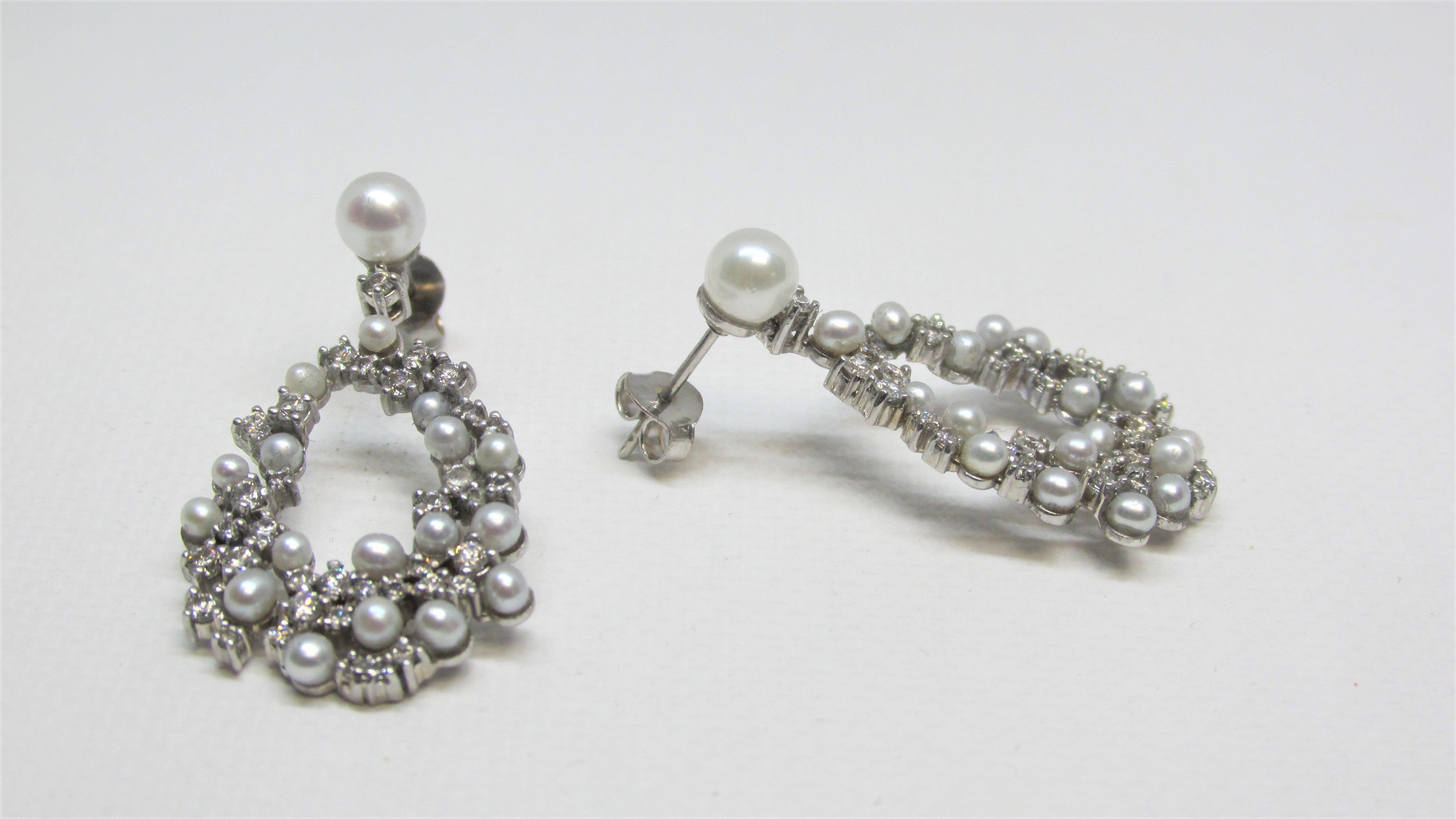 Natural Cultured Pearl and Diamond Drop Earrings - pearl earrings