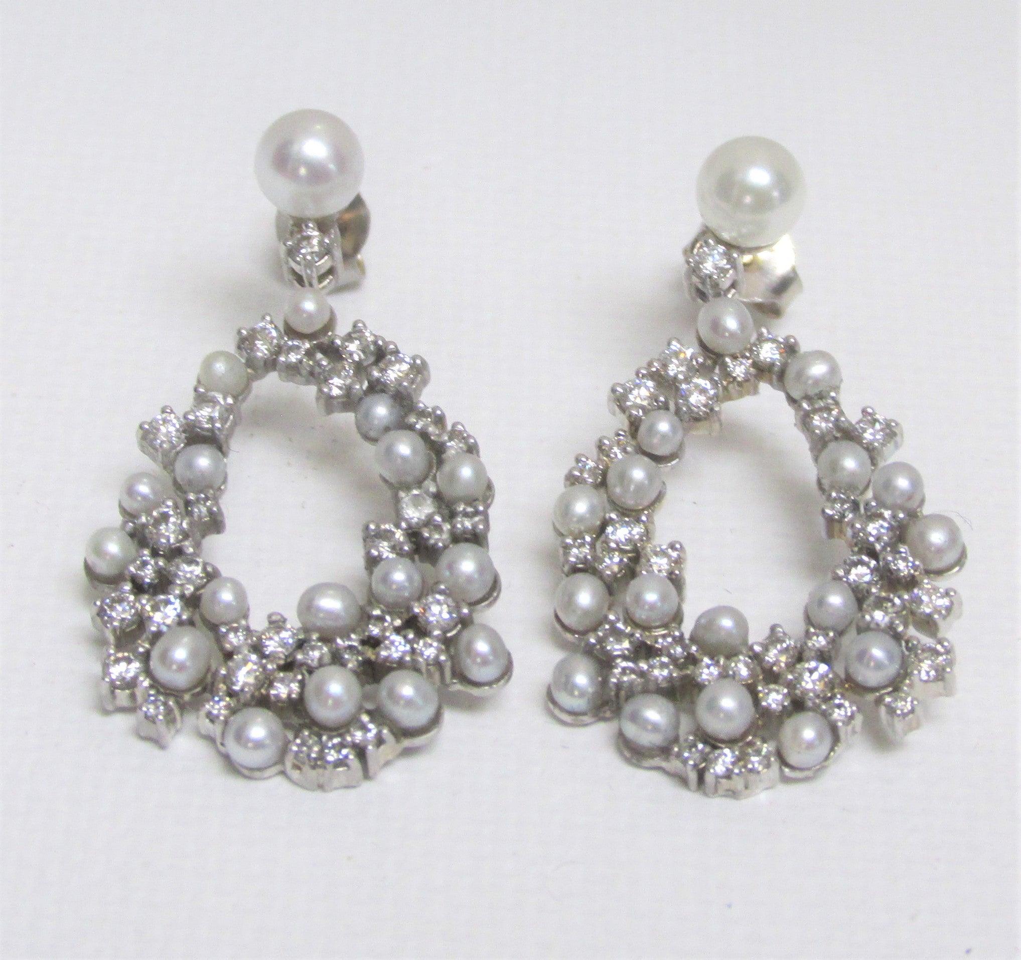 Natural Cultured Pearl and Diamond Drop Earrings - pearl earrings