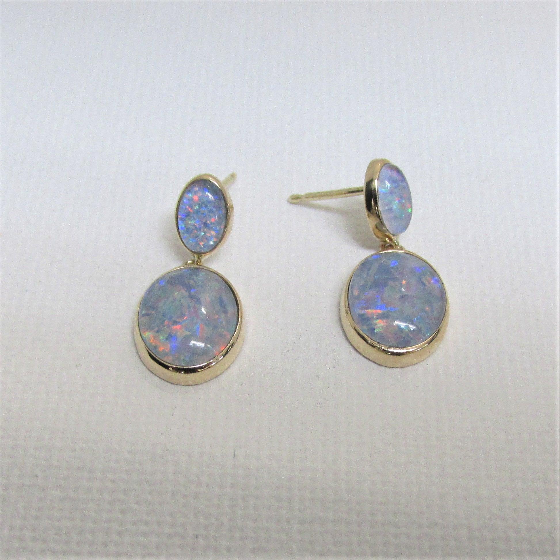 Double Triplet Fire Opal Drop Earrings 14K Rose Gold - Thenetjeweler