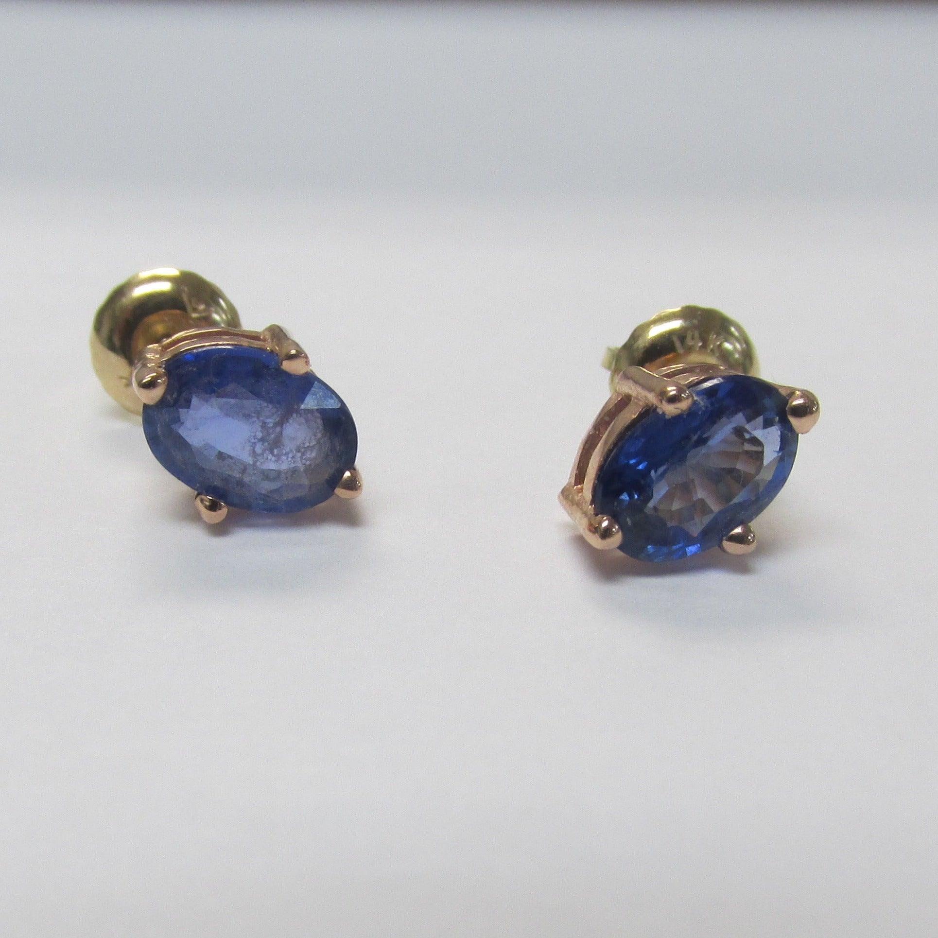 Oval Blue Sapphire Earrings 14K Rose Gold - Thenetjeweler