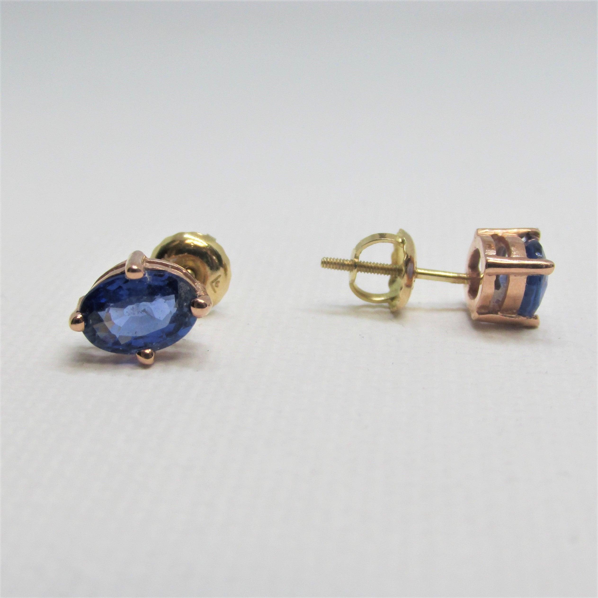 Oval Blue Sapphire Earrings 14K Rose Gold - Thenetjeweler