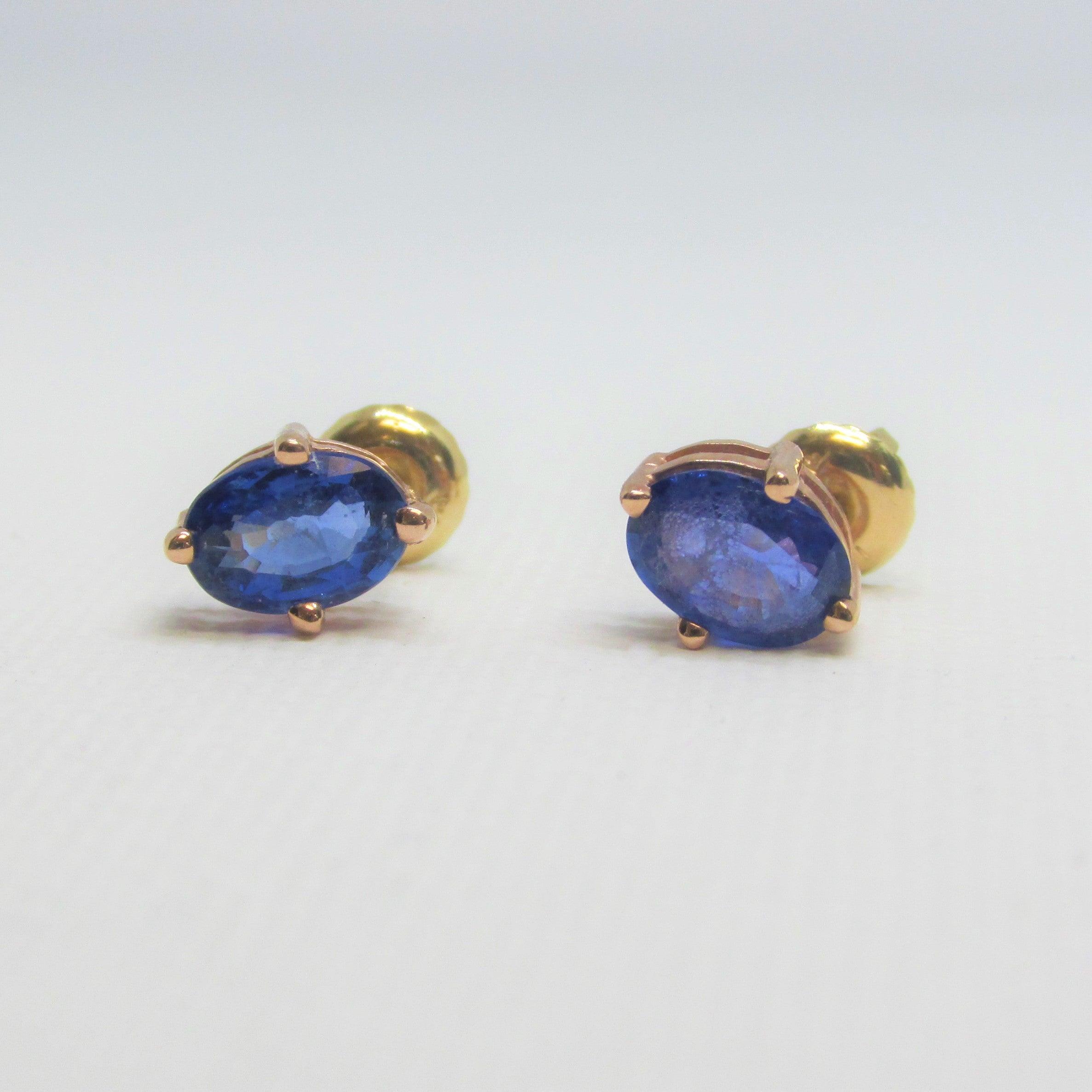 Oval Blue Sapphire Earrings 14K Rose Gold - Thenetjeweler
