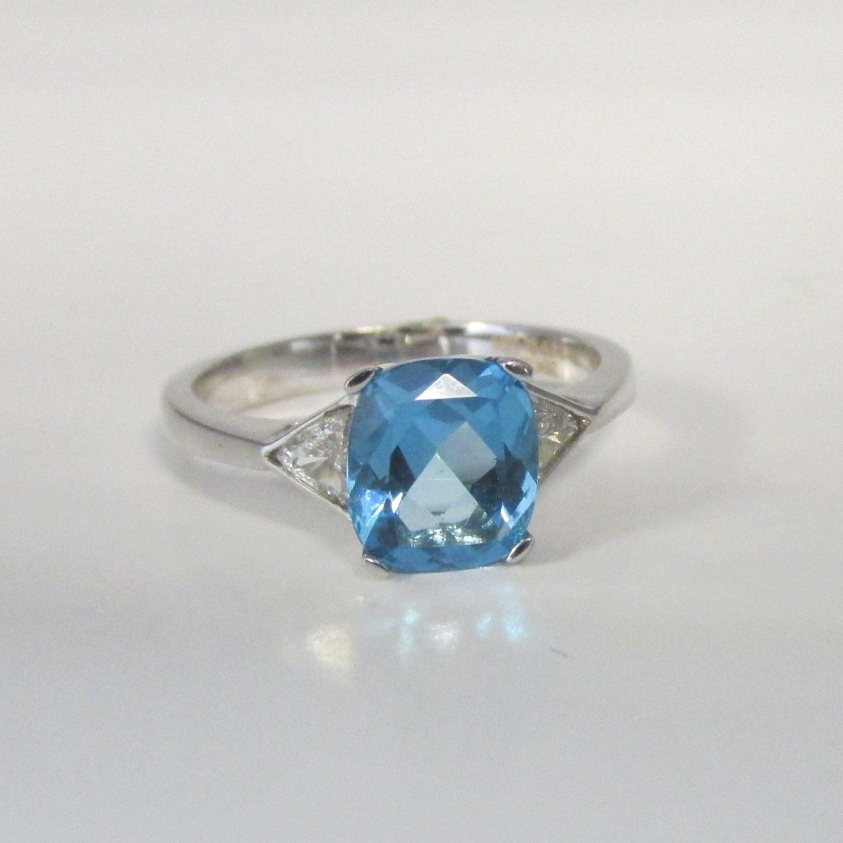 Blue Topaz Diamond Ring 14K White Gold - Thenetjeweler