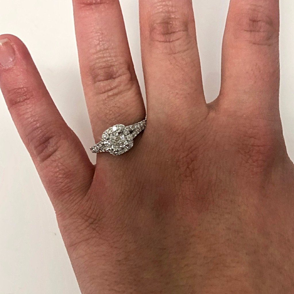 Cushion Halo Diamond Split Shank Side Stone Engagement Ring - Thenetjeweler