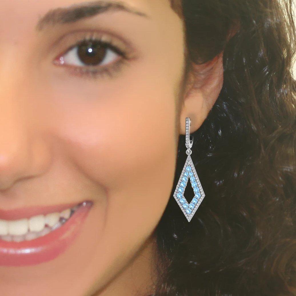 Diamond and Blue Topaz Drop Earrings - Thenetjeweler
