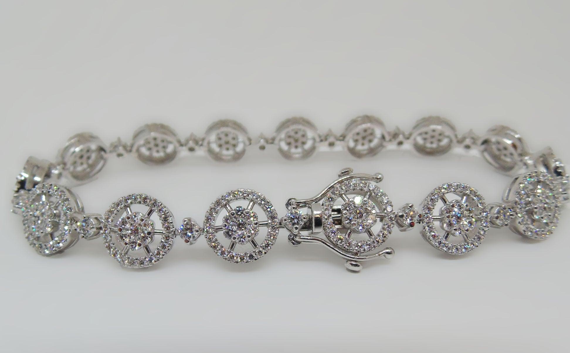 Diamond Flower Tennis Bracelet 14K - Thenetjeweler