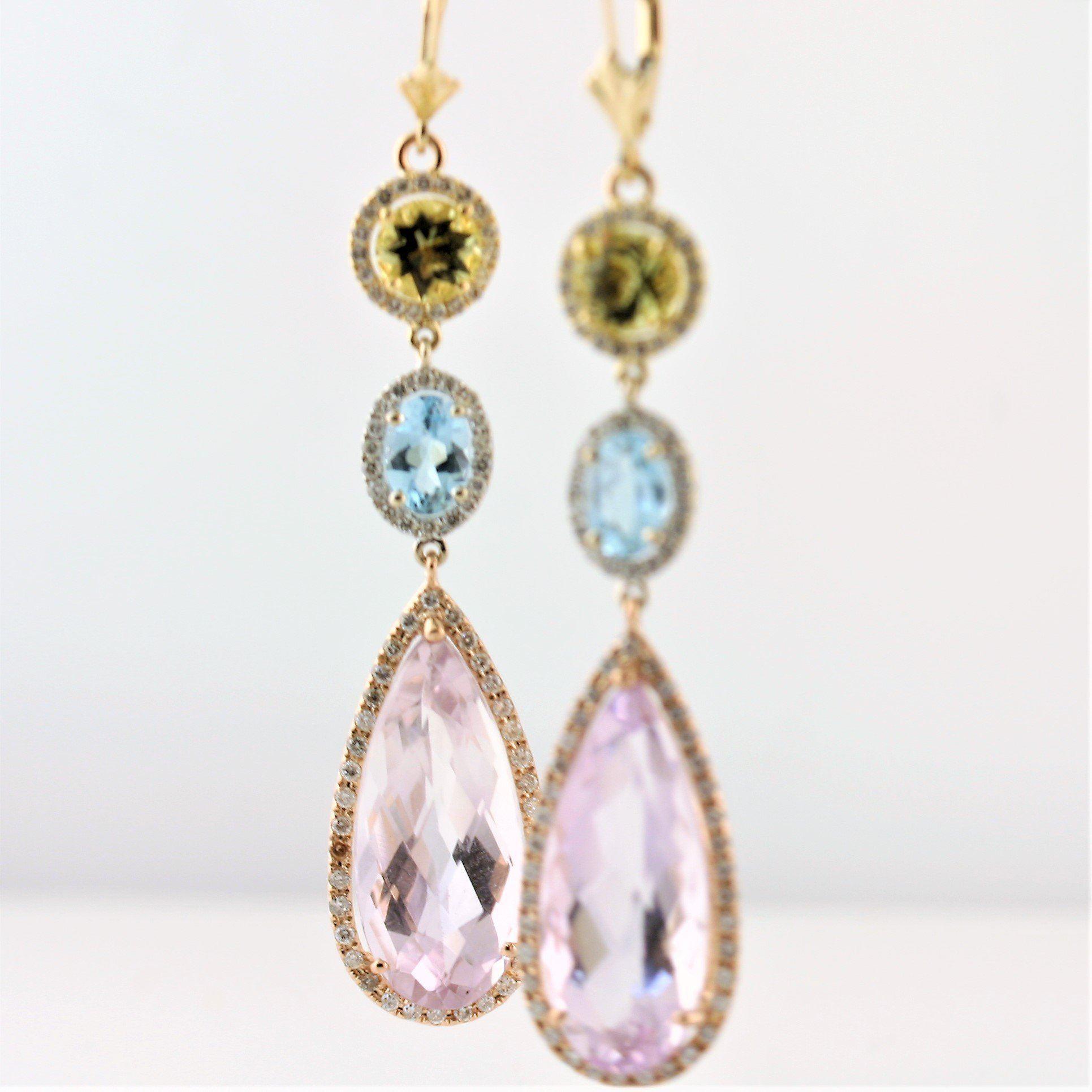 Multi Gemstone and Diamond Drop Earrings - Thenetjeweler