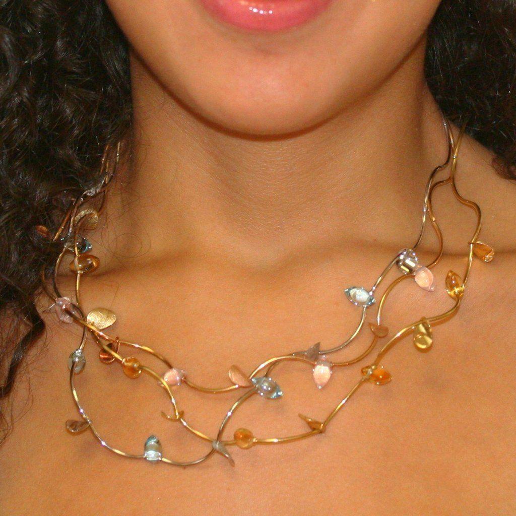 Topaz Citrine Pink Quartz Three Tone 14k Gold Necklace - Thenetjeweler
