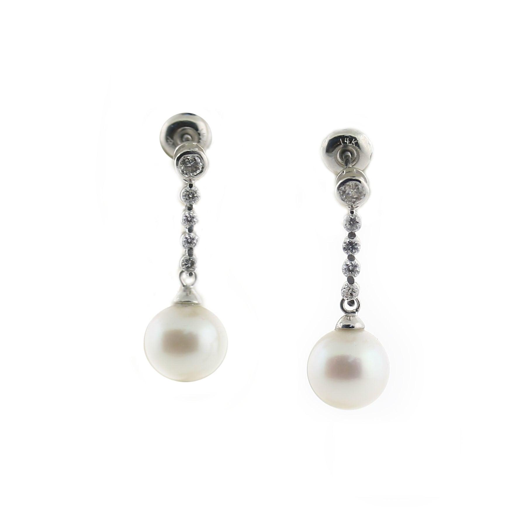 Cultured Pearl Drop Diamond Earrings - Diamond Earrings