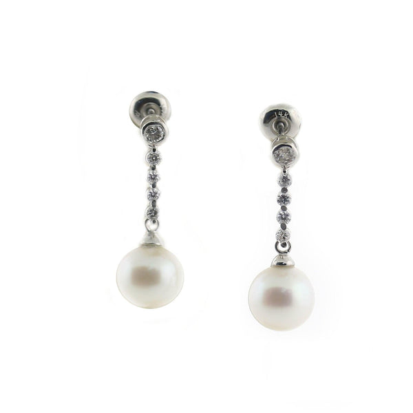 Cultured Pearl Drop Diamond Earrings - Thenetjeweler