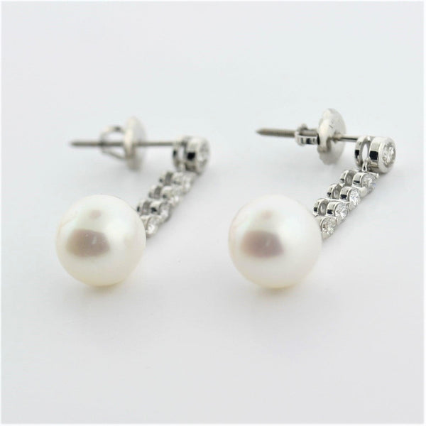 Cultured Pearl Drop Diamond Earrings - Thenetjeweler