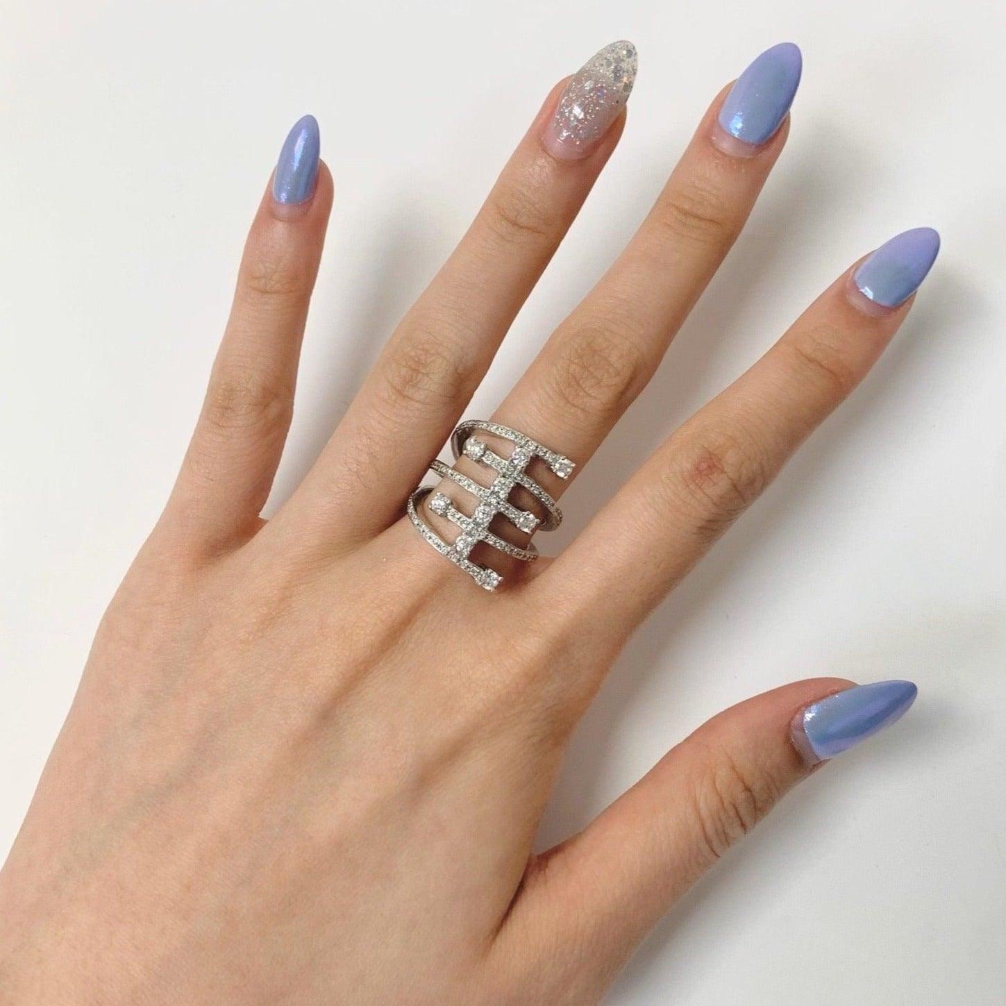 Wide Diamond Crossover Ring Multi-Row Band - Thenetjeweler