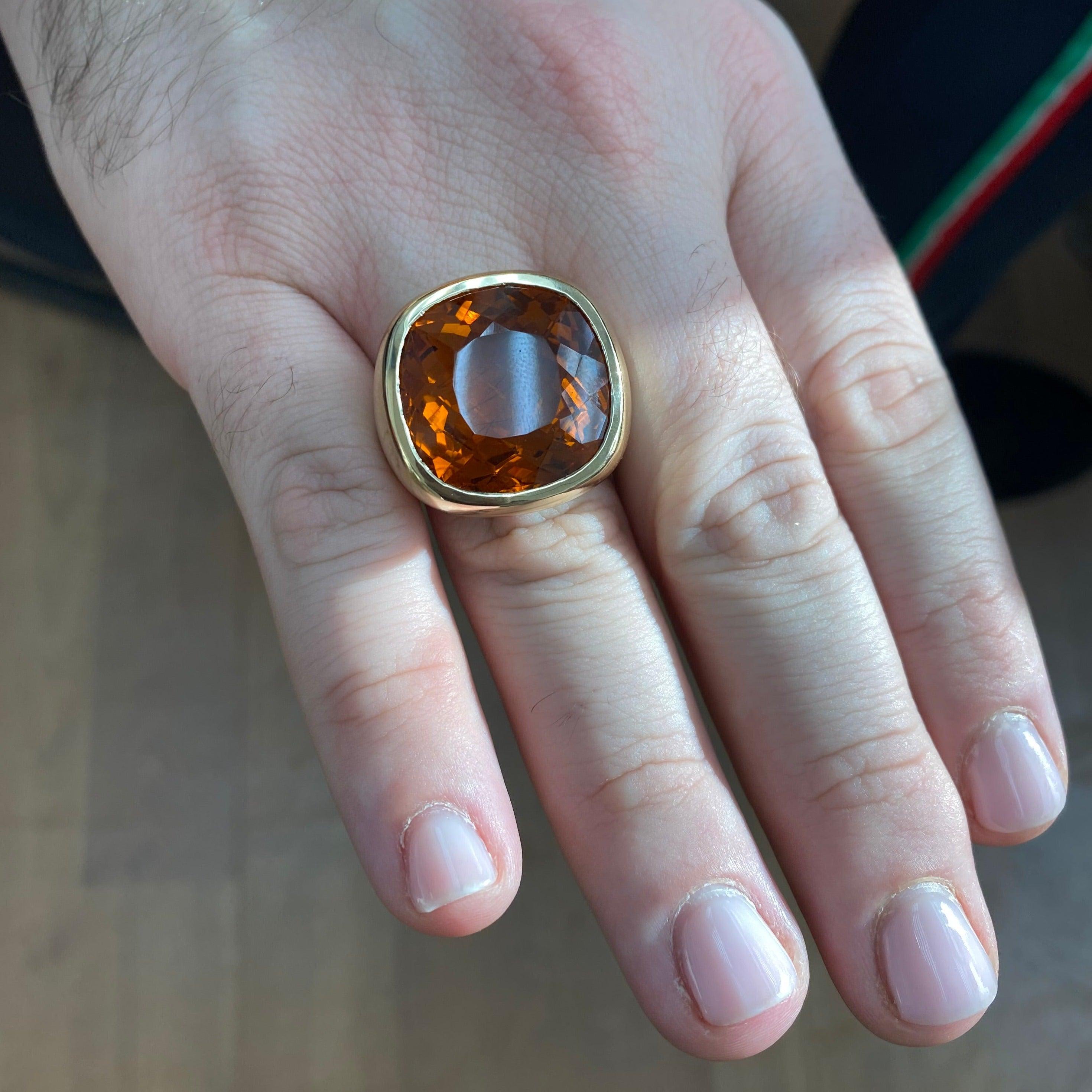 Men's Citrine Statement Yellow Gold Ring - Thenetjeweler